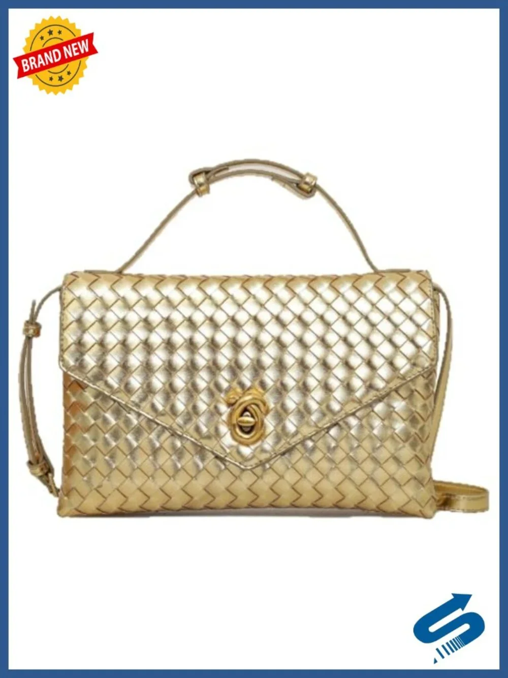 PU Leather Woven Crossbody Hobo Bag Women Trendy Turn Lock Handbag